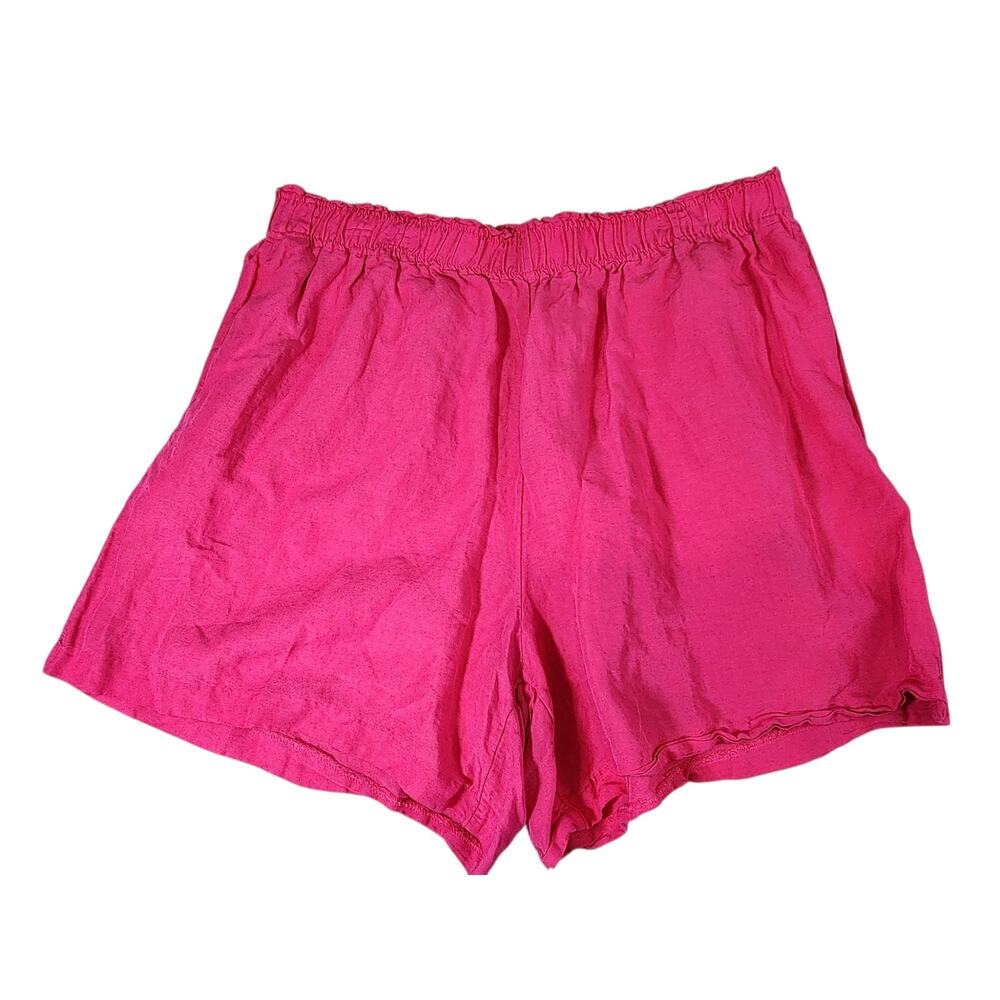 H&M Hot Pink Linen Blend Elastic Waist Shorts Women’s XL pockets pull on